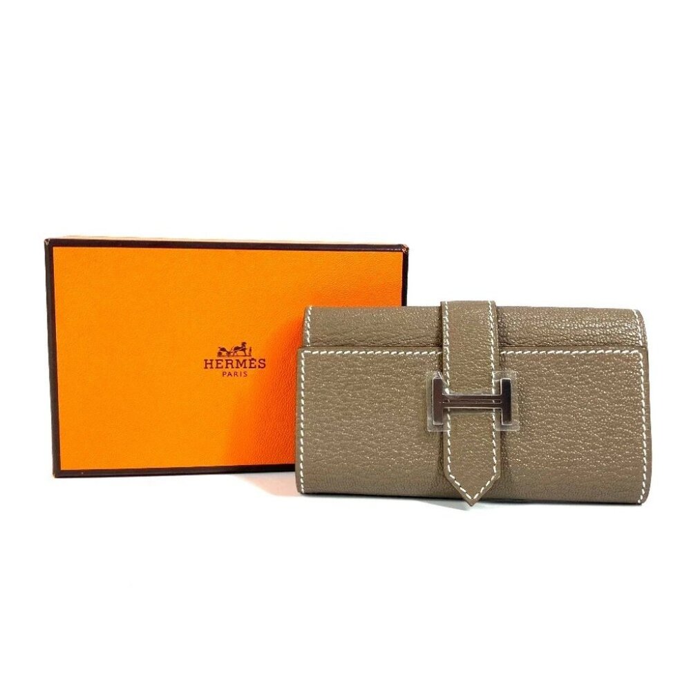 HERMES Bearn 4P 4 rows Key H logo Key Case Chevre Etoupe Gray Unused - Picture 5 of 11